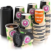 80 Vasos Desechables de Café para Llevar - Vasos Carton 240 ml 8 Onzas con Tapas para Servir el Café- el Té- Bebidas…